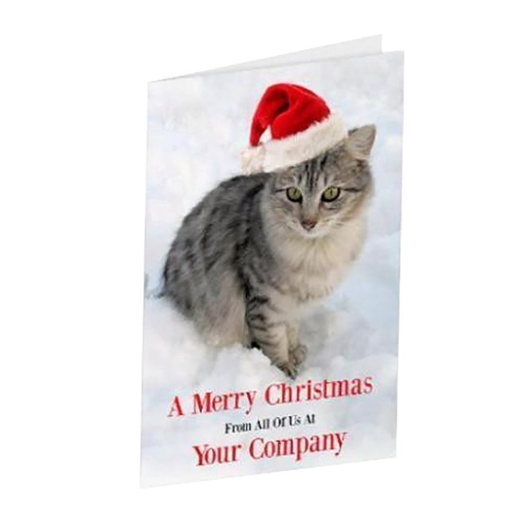 Christmas Card Printing - printed christmas card featuring cat in santa hat