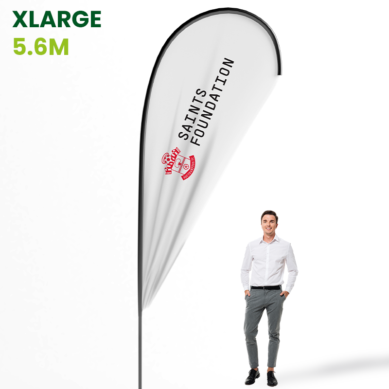 teardrop flags - xl 5.6m flag next to a man for scale