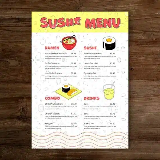Waterproof menu